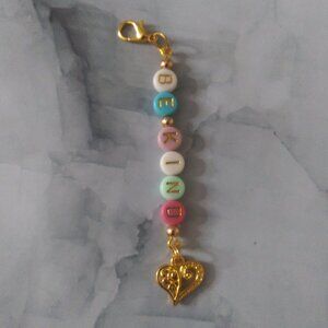 Be Kind Clip-On Beaded Zipper Pull bag Purse Charm Colorful Letter Bead